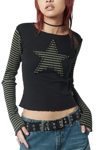 Siyah Raglan Haki Star Uzun Kollu Crop