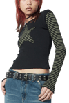 Siyah Raglan Haki Star Uzun Kollu Crop