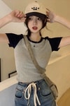 Siyah Raglan Kollu Gri Melanj Basic Kısa Kollu Crop