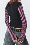 Siyah Raglan Pembe Star Uzun Kollu Crop