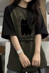 Siyah Raglan Yeşil Wow! Wow! Cat Y2K Unisex T-Shirt