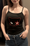 Siyah Red Eye Cat Face Askılı Crop 