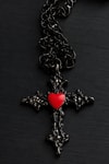 Siyah Red Heart Cross Gotik Kolye