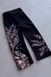 Siyah Sakura Şovalye Nakışlı Y2K Baggy Pantolon