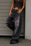 Siyah Sakura Taşlamalı Y2K Unisex Baggy Pantolon