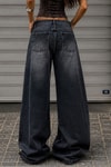 Siyah Sakura Taşlamalı Y2K Unisex Baggy Pantolon