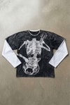 Siyah Skeleton Guitar Gotik Beyaz Kollu Y2K Uzun Kollu T-Shirt