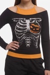 Siyah Skeleton Pumpkin Ekli Gotik Halloween Y2K Uzun Kollu Crop