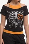 Siyah Skeleton Pumpkin Ekli Gotik Halloween Y2K Kısa Kollu Crop