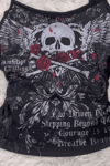 Siyah Skull Ambition Gotik Rose Y2K Askılı Crop