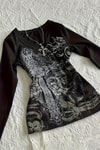 Siyah Skull Motifli Gotik Grunge Y2K Uzun Kollu Crop