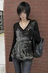 Siyah Skull Motifli Gotik Grunge Y2K Uzun Kollu Crop