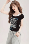 Siyah Target Highly Lovement Madonna Yaka Ek Askılı Kısa Kollu Full Body Crop
