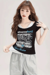Siyah Target Highly Lovement Madonna Yaka Ek Askılı Kısa Kollu Full Body Crop