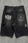 Siyah Taşlamalı Beyaz MZKD Spider Y2K Baggy Unisex Şort