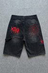 Siyah Taşlamalı kırmızı MZKD Spider Y2K Baggy Unisex Şort