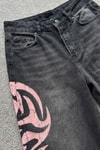 Siyah Taşlamalı Pembe Tribal Baskılı Y2K Unisex Baggy Şort