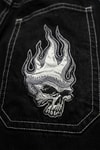 Siyah Ter Dikiş Flaming Skull Harajuku Y2K Unisex Baggy Pantolon