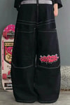 Siyah Ters Dikiş Skater Streetwear Y2K Unisex Baggy Pantolon