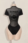 Siyah The Stronger Gotik Transparan Kısa Kollu Çıtçıtlı Body