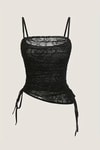 Siyah Transparan Dantelli Desenli Gotik Y2K Askılı Crop