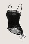 Siyah Transparan Dantelli Desenli Gotik Y2K Askılı Crop