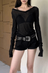 Siyah Transparan V Yaka Salaş Full Body Crop
