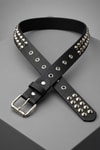 Siyah Üç Şeritli Piramit Metal Stud Gotik Deri Kemer