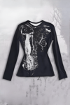 Siyah Vintage Angel Affaction Cyber Grunge Y2K Uzun Kollu Crop