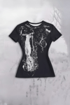 Siyah Vintage Angel Affliction Cyber Grunge Y2K Kısa Kollu Crop