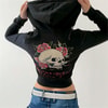 Siyah Vintage Skull Fermuarlı Kapüşonlu Crop