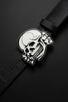 Siyah White Enamel SKull Deri Kemer