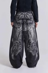 Siyah Yıkamalı Shadow Spine Yırtık Detaylı Gotik Y2K Unisex Baggy Pantolon