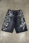 Siyah Yıkamalı Tribal Grafiti Gotik Y2K Unisex Şortolon