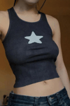 Siyah Yıldız Baskılı Y2K Askılı Crop