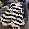 Vintage Cartoon Characters Siyah Beyaz Çizgili Oversize (Unisex) Uzun Kollu