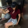 Yeni Düz Bordo Balıkçı Yaka Yarım Fermuarlı Kısa Kollu Crop