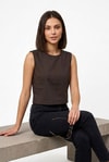 Kahverengi Kolsuz Bisiklet Yaka Crop Bluz