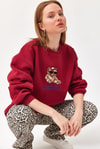 Ayıcık Baskılı 3 İplik Sweatshirt Bordo