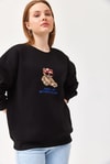 Ayıcık Baskılı 3 İplik Sweatshirt Siyah