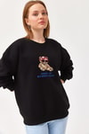 Ayıcık Baskılı 3 İplik Sweatshirt Siyah