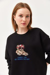 Ayıcık Baskılı 3 İplik Sweatshirt Siyah