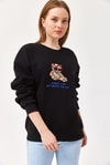 Ayıcık Baskılı 3 İplik Sweatshirt Siyah