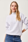 Balıkçı Yaka Şardonlu 3 ip Örme Sweatshirt Gri