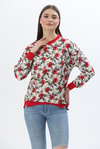 Çiçek Desen İki İplik Sweatshirt Kırmızı