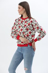 Çiçek Desen İki İplik Sweatshirt Kırmızı