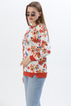 Çiçek Desen İki İplik Sweatshirt Mavi Turuncu