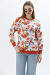 Çiçek Desen İki İplik Sweatshirt Mavi Turuncu