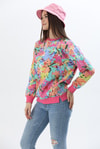Çiçek Desen İki İplik Sweatshirt Pembe