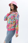 Çiçek Desen İki İplik Sweatshirt Pembe